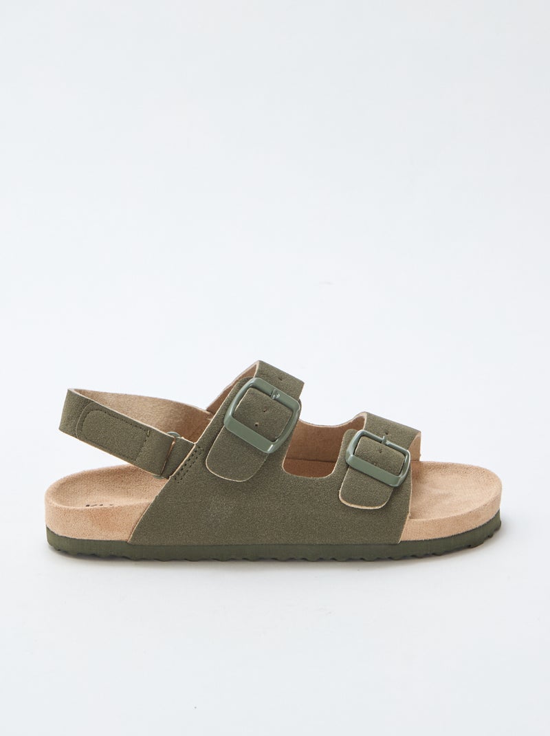 Platte sandalen van suedine met verstelbare bandjes Kaki - Kiabi