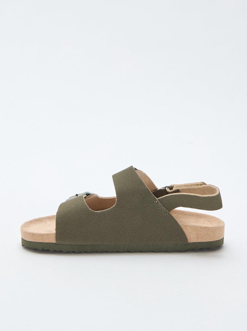Platte sandalen van suedine met verstelbare bandjes Kaki - Kiabi