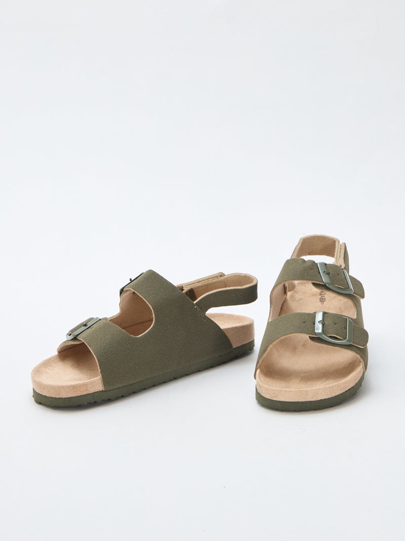 Platte sandalen van suedine met verstelbare bandjes Kaki - Kiabi