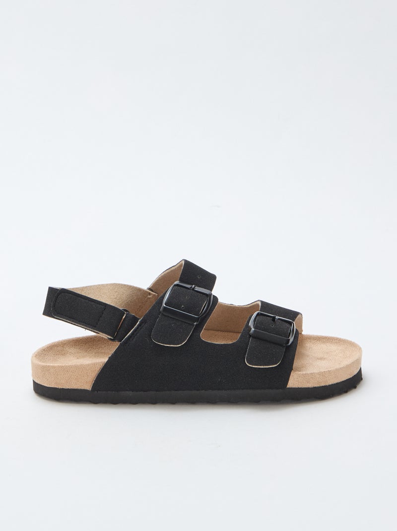 Platte sandalen van suedine met verstelbare bandjes Zwart - Kiabi