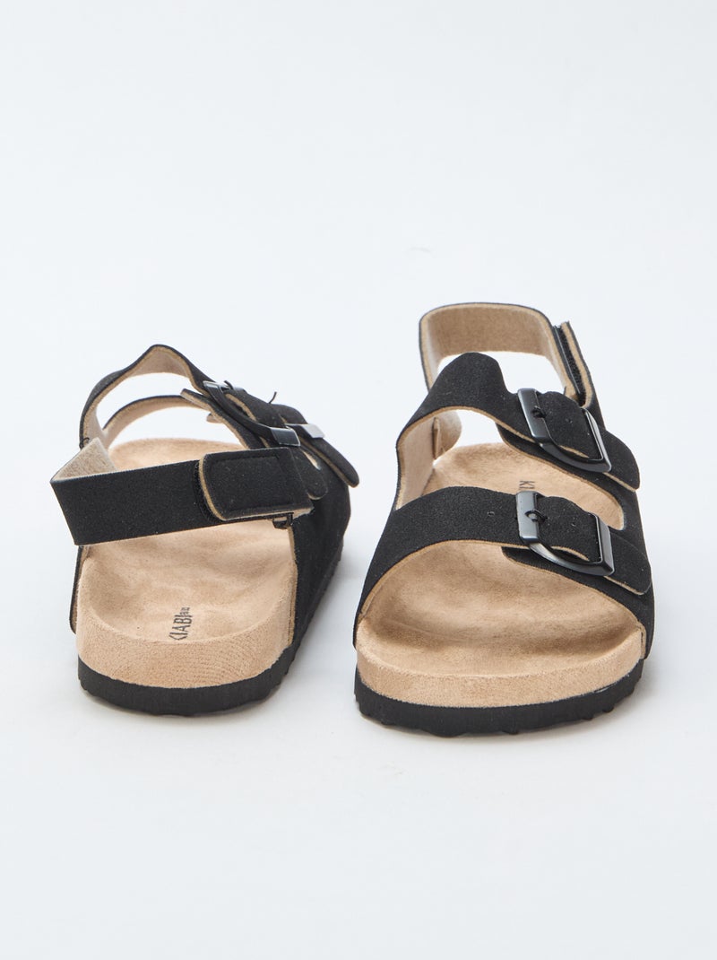Platte sandalen van suedine met verstelbare bandjes Zwart - Kiabi