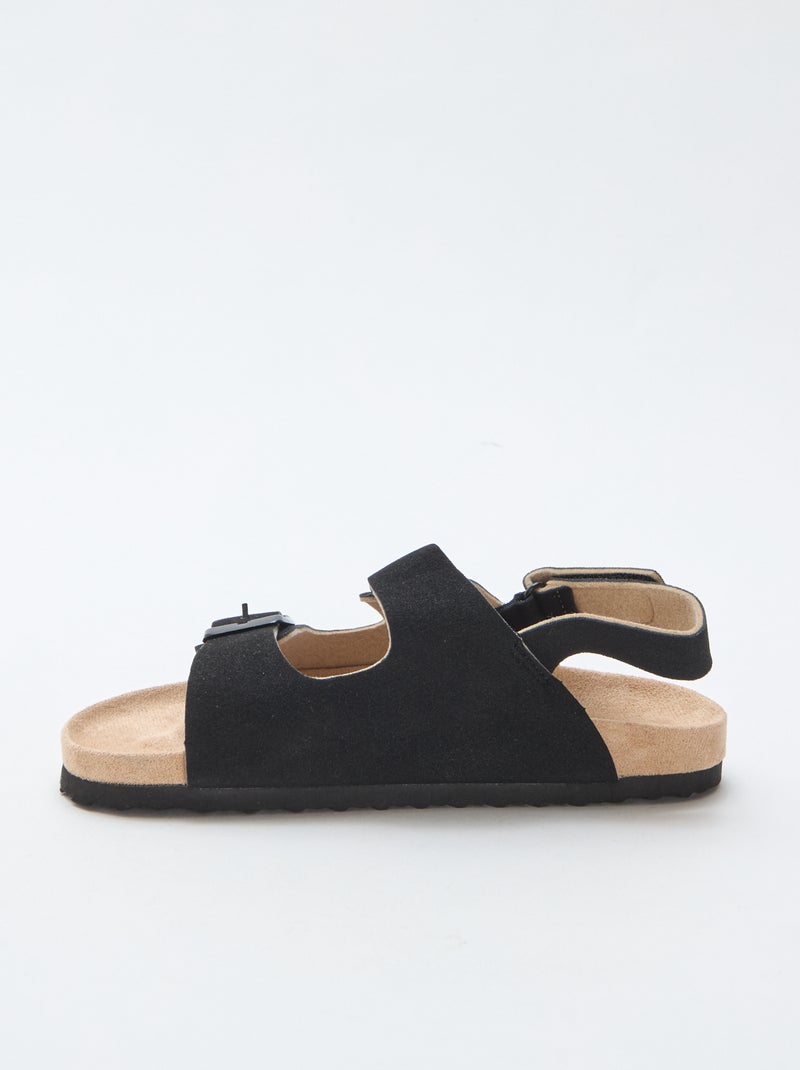 Platte sandalen van suedine met verstelbare bandjes Zwart - Kiabi