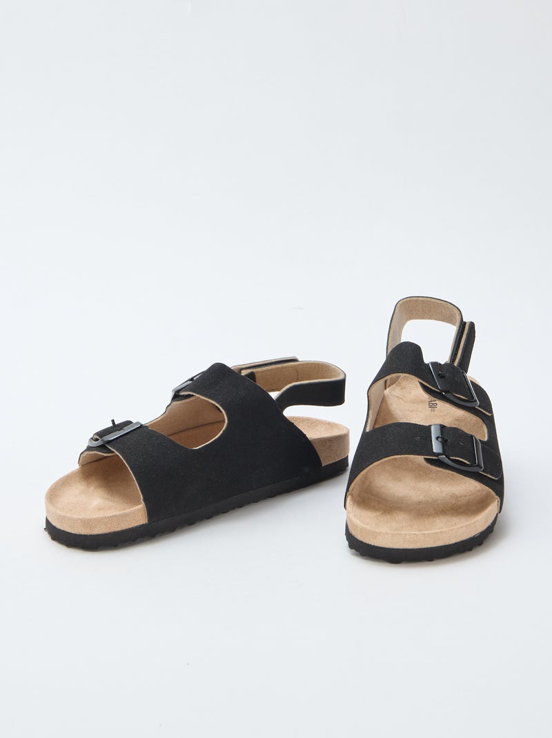 Platte sandalen van suedine met verstelbare bandjes Zwart - Kiabi