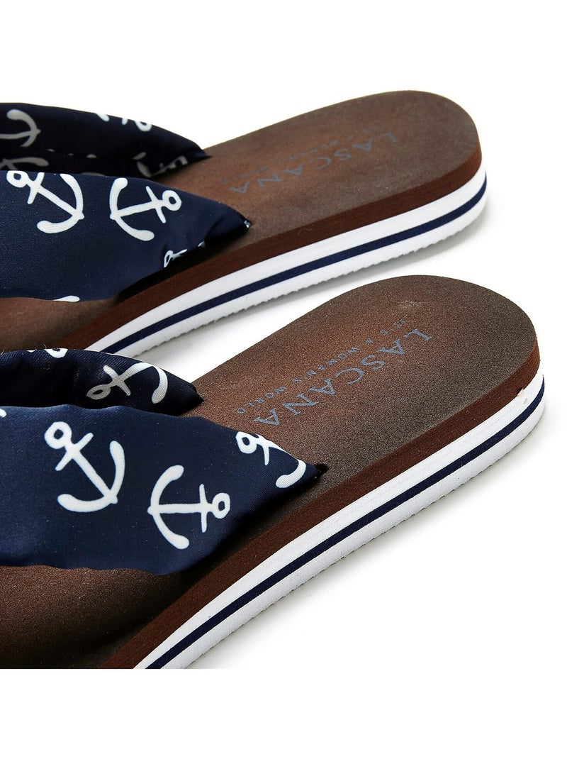 Platte slippers ankerprint marineblauw Marineblauw - Kiabi