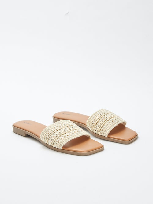 Platte slippers met strobandjes met goudkleurig garen en glitters - Kiabi