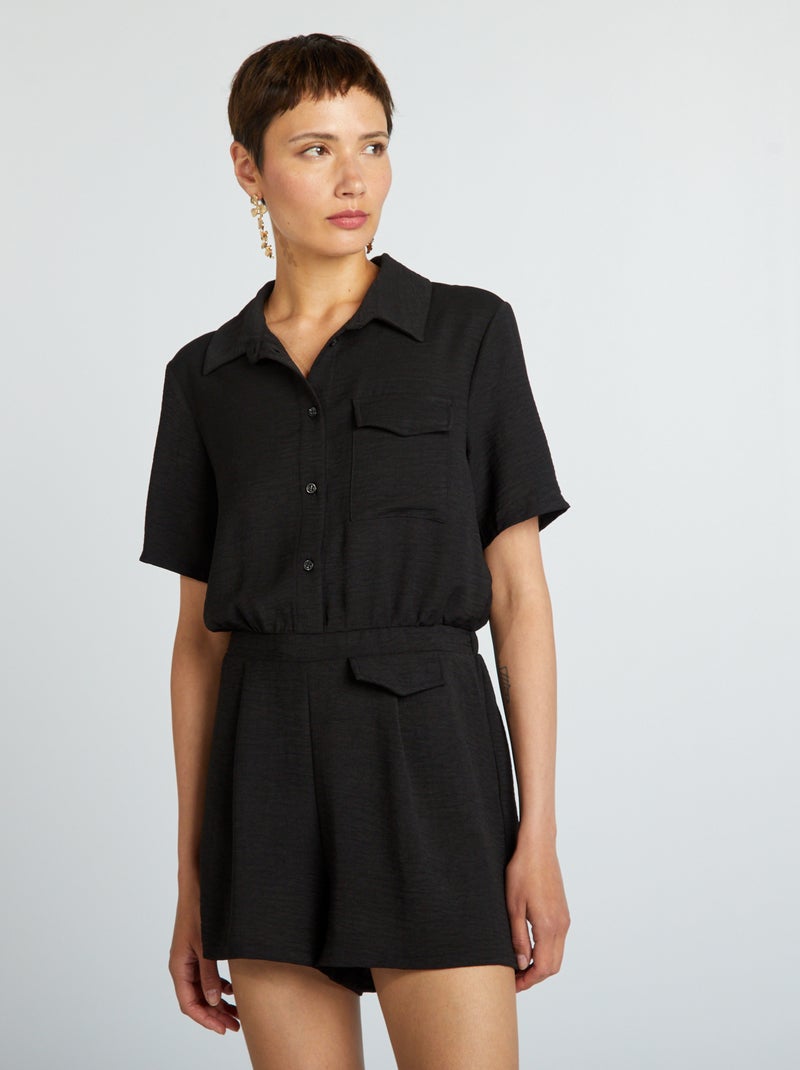 Playsuit met korte mouw zwart - Kiabi