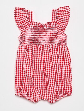 Playsuit met Vichyprint en ruches