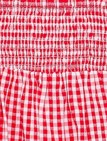 Playsuit met Vichyprint en ruches