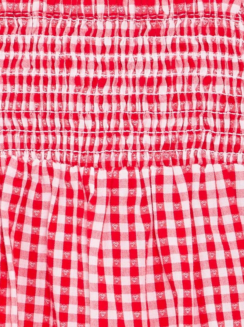 Playsuit met Vichyprint en ruches Rood - Kiabi