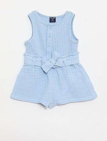 Playsuit van dubbele katoenen gaasstof met strikceintuur