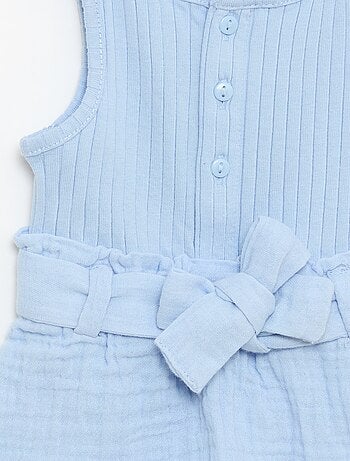 Playsuit van dubbele katoenen gaasstof met strikceintuur