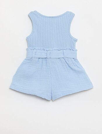 Playsuit van dubbele katoenen gaasstof met strikceintuur