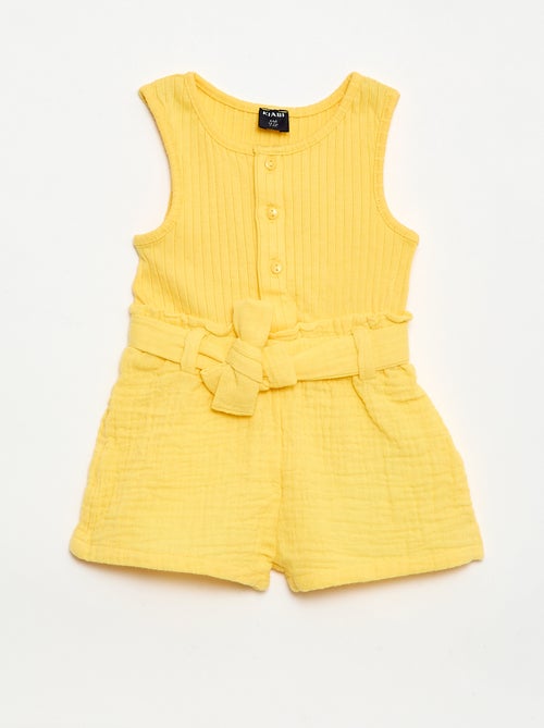 Playsuit van dubbele katoenen gaasstof met strikceintuur - Kiabi