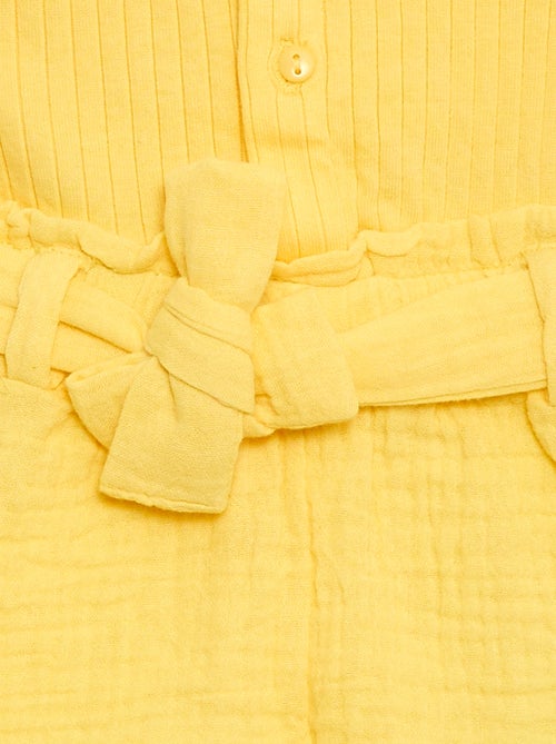 Playsuit van dubbele katoenen gaasstof met strikceintuur - Kiabi