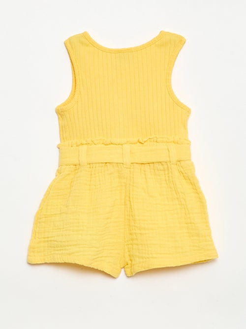 Playsuit van dubbele katoenen gaasstof met strikceintuur - Kiabi