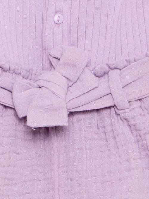 Playsuit van dubbele katoenen gaasstof met strikceintuur - Kiabi
