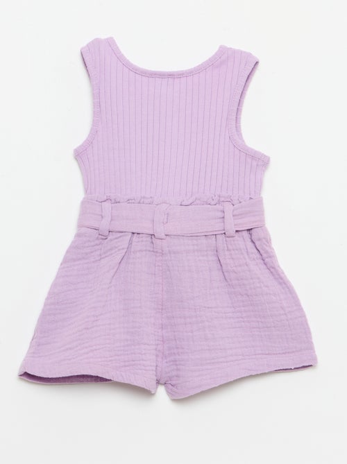 Playsuit van dubbele katoenen gaasstof met strikceintuur - Kiabi