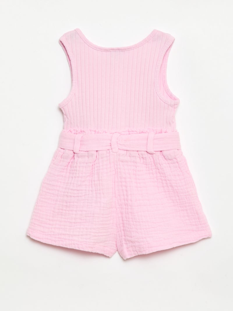 Playsuit van dubbele katoenen gaasstof met strikceintuur Rose - Kiabi