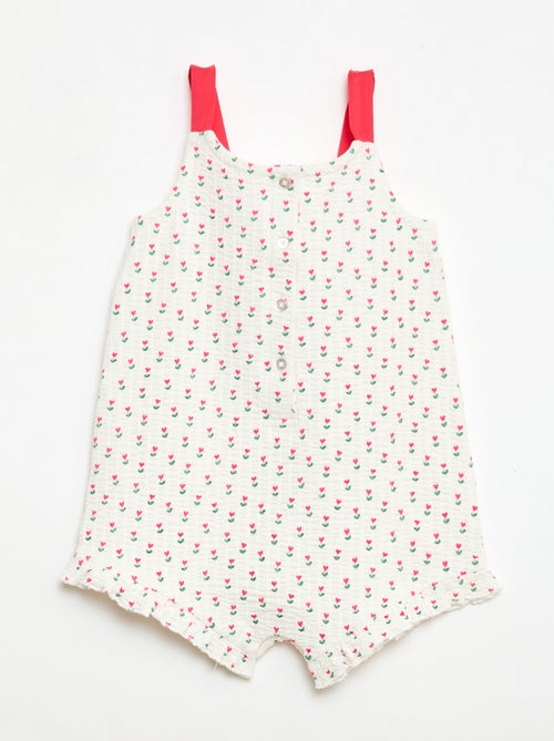 Playsuit van gewafelde stof met motief - Kiabi