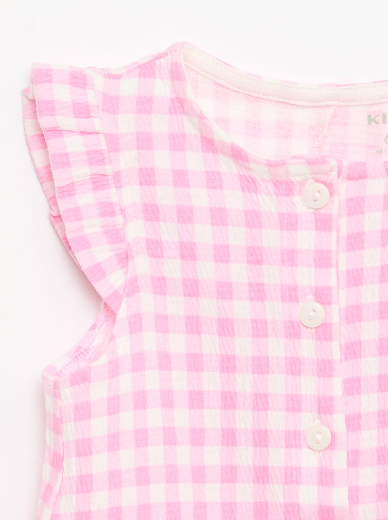 Playsuit van katoenen jerseytricot met ruches aan de mouwen Rose - Kiabi