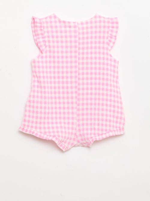 Playsuit van katoenen jerseytricot met ruches aan de mouwen - Kiabi