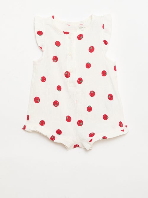 Playsuit van katoenen jerseytricot met ruches aan de mouwen - Kiabi