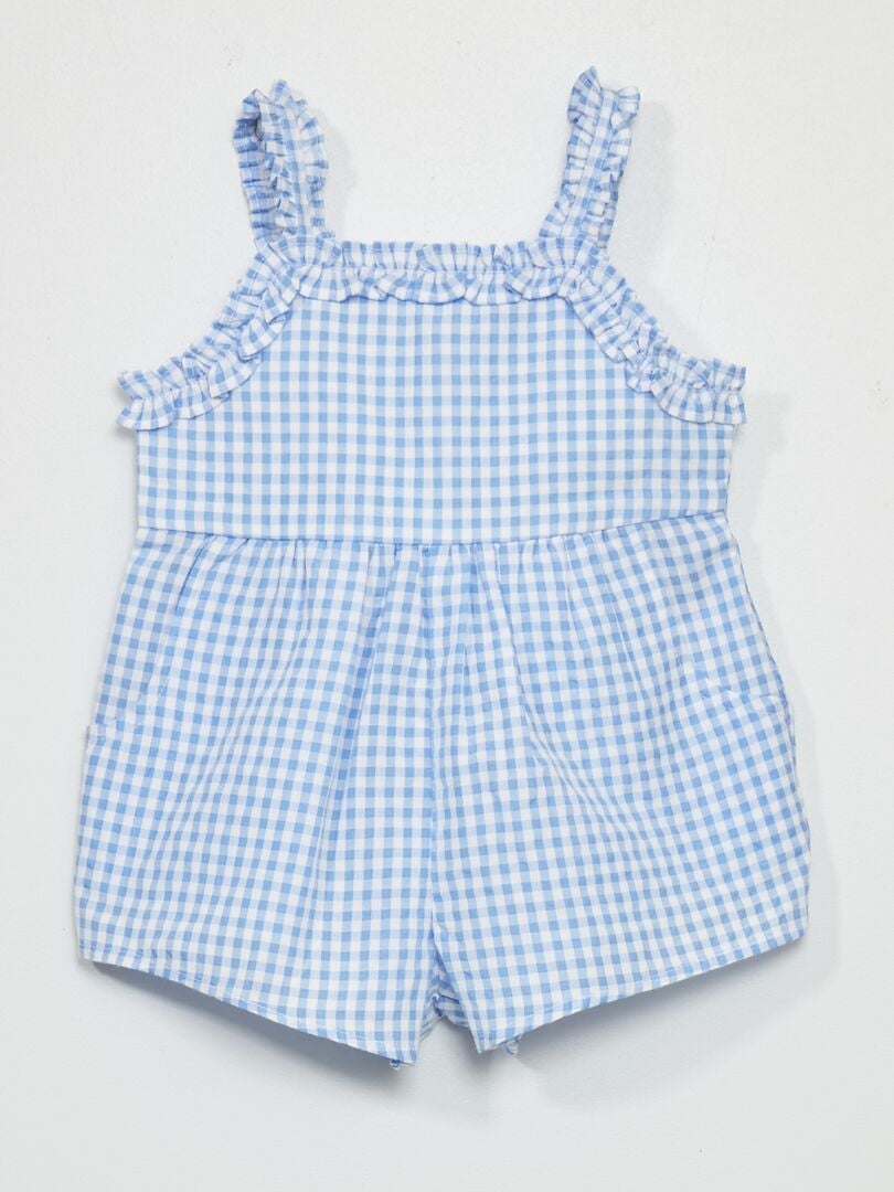 Playsuit van katoenvoile met Vichy-ruitje BLAUW - Kiabi