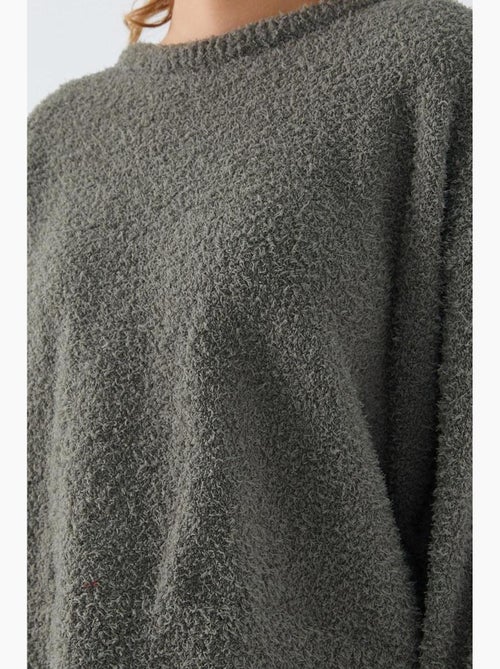 Pluche sweater met textuur, cropped gebreid mixray - Kiabi
