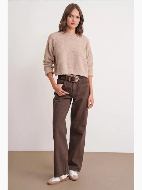 Pluche sweater met textuur, cropped gebreid mixray - Kiabi