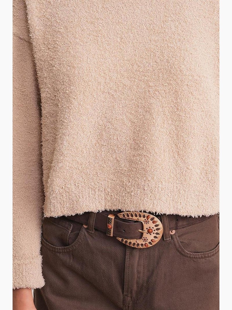 Pluche sweater met textuur, cropped gebreid mixray Klei-beige - Kiabi