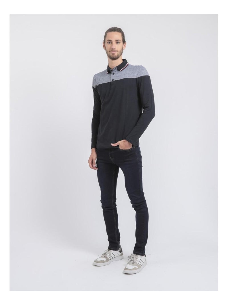 Pogame polo shirt met lange mouwen van puur katoen Marineblauw - Kiabi
