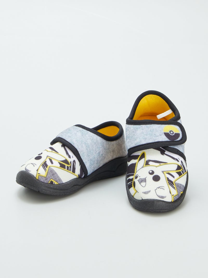 Pokémon-sloffen met klittenbandsluiting en Pikachu-print GRIJS - Kiabi