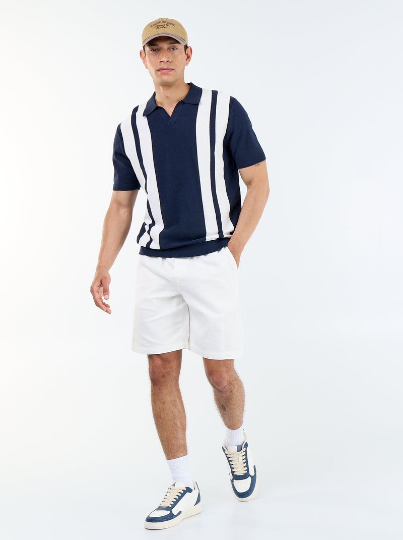 Polo à manches courtes col sans bouton Bleu - Kiabi