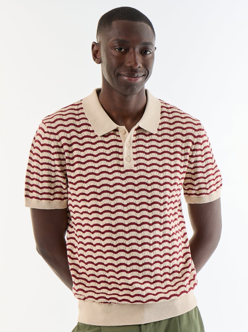 Polo à manches courtes en maille ajourée Beige - Kiabi