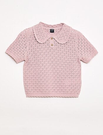 Polo à manches courtes en maille ajourée