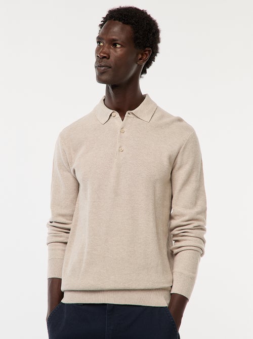 Polo à manches longues en maille fantaisie - Kiabi