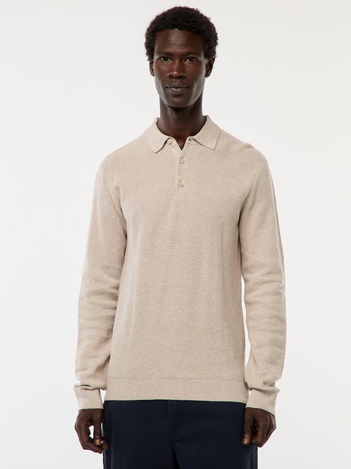 Polo à manches longues en maille fantaisie - Kiabi