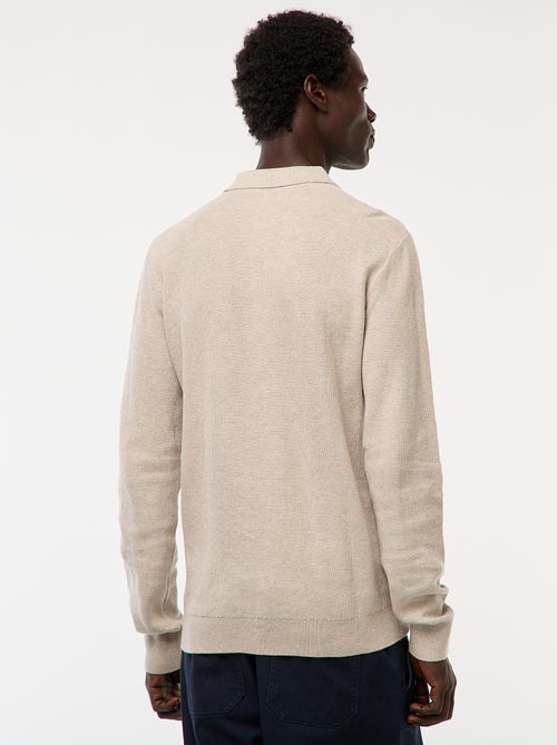 Polo à manches longues en maille fantaisie - Kiabi