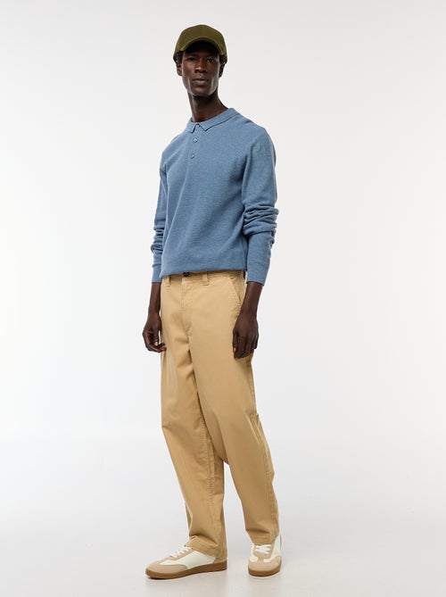 Polo à manches longues en maille fantaisie - Kiabi