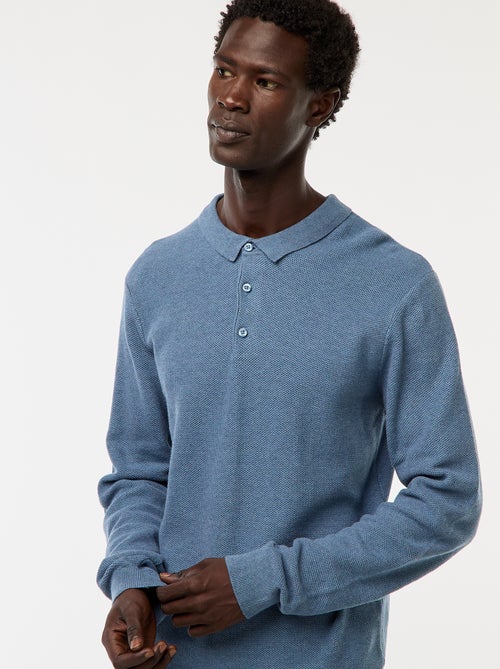 Polo à manches longues en maille fantaisie - Kiabi
