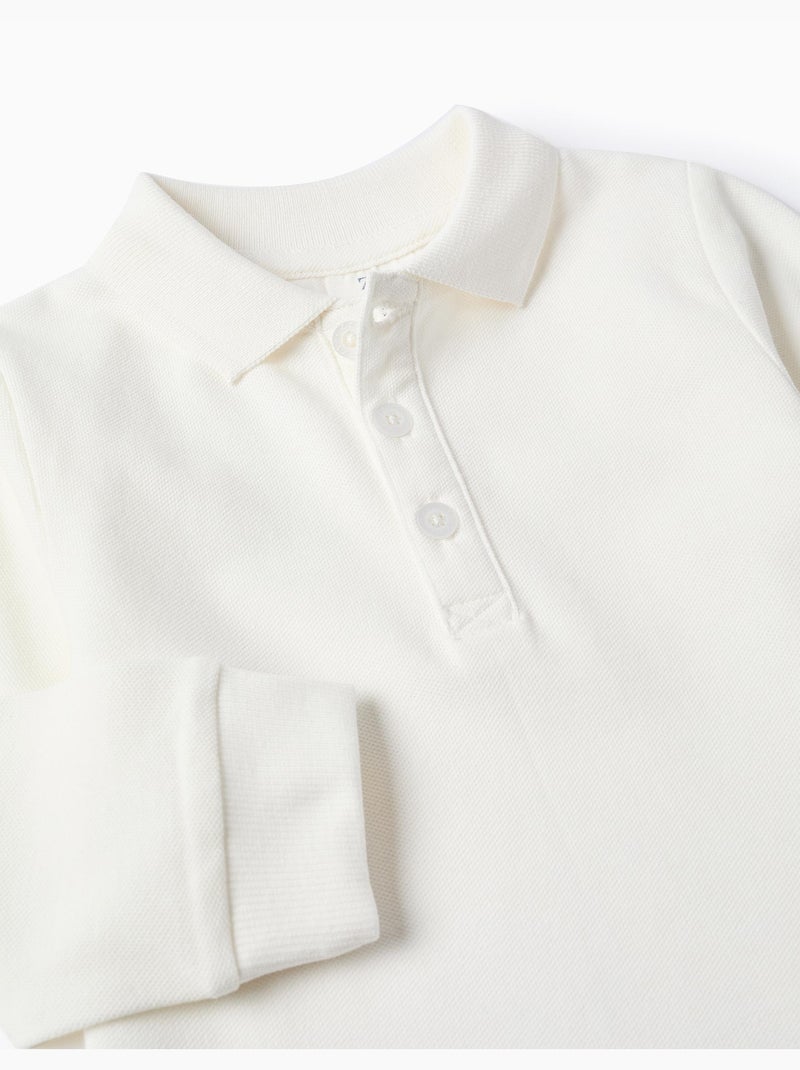 Polo à manches longues en piqué de coton Blanc - Kiabi