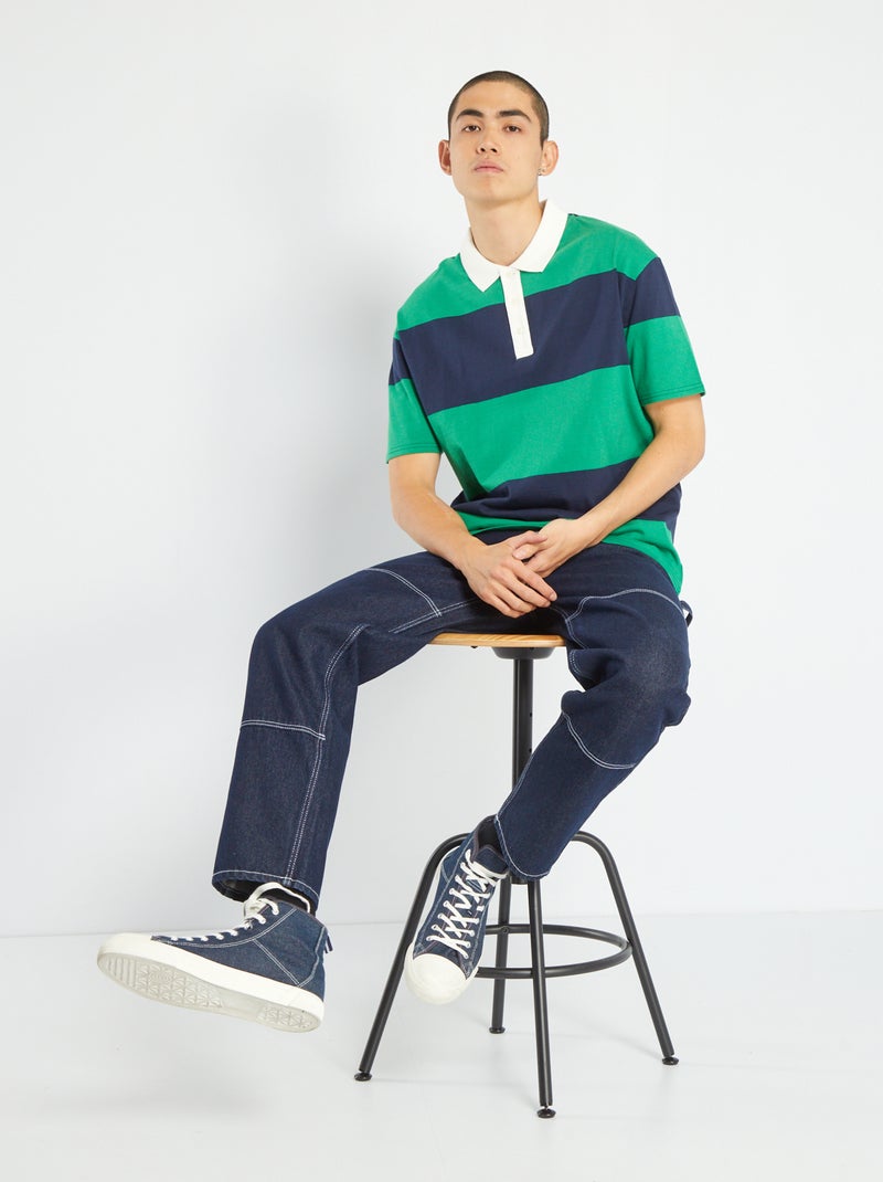 Polo à rayures en jersey Vert/bleu - Kiabi