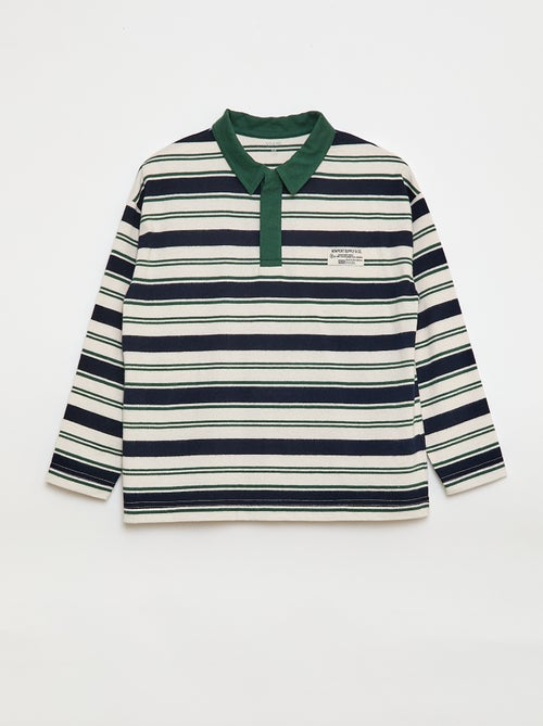 Polo à rayures en maille jersey à manches longues - Kiabi
