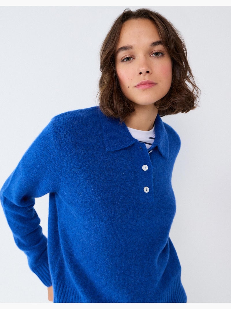 Polo avec mélange de laine et d’alpaga, mo fashion Bleu - Kiabi