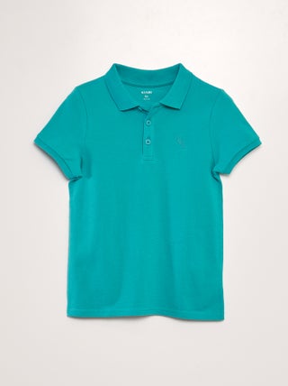 T-shirt décontracté en coton à col bordé - Bleu - Homme