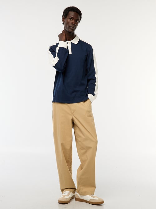 Polo bicolore à manches longues - Kiabi