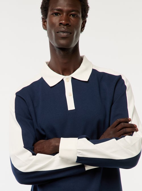 Polo bicolore à manches longues - Kiabi