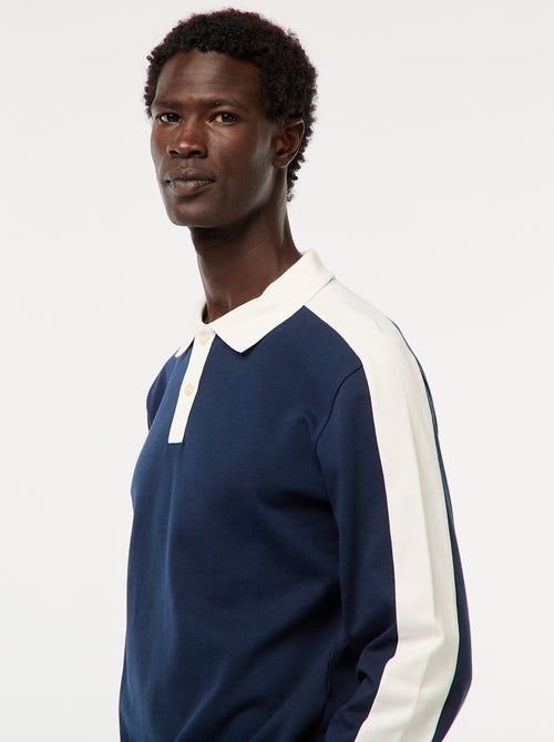 Polo bicolore à manches longues - Kiabi