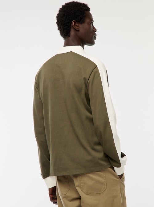 Polo bicolore à manches longues - Kiabi