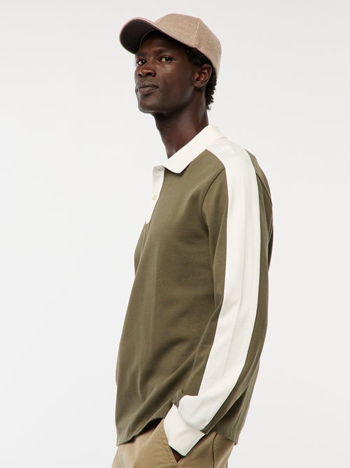 Polo bicolore à manches longues - Kiabi